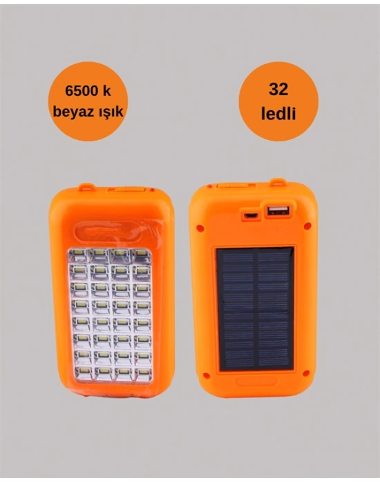 Gold Silver Güneş Enerjili Powerbank Işıldak – 10000 mAh, Taşınabilir, Suya Dayanıklı, 32 LED