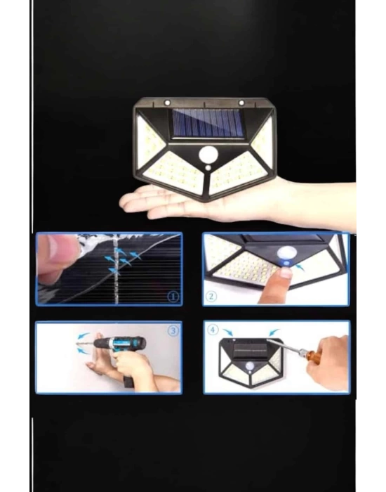 Güneş Enerjili Bahçe Aydınlatma Lambası Solar 100 Led Lamba