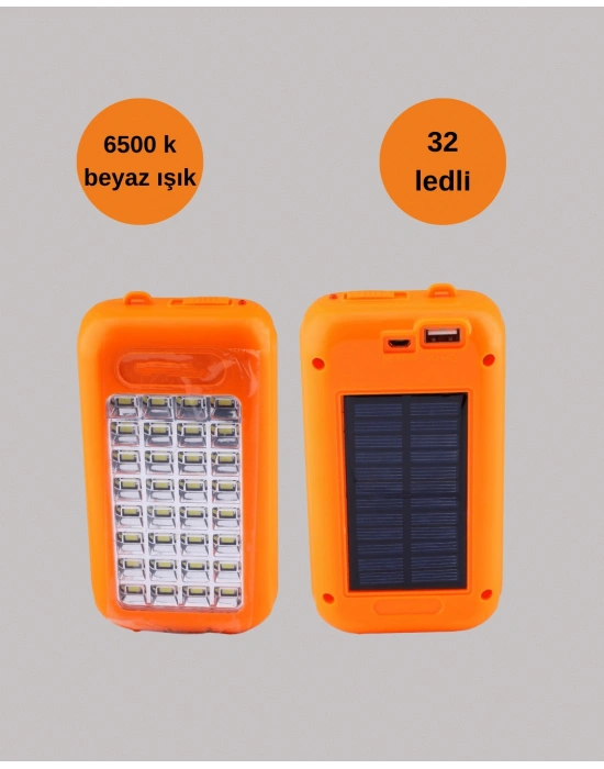 Güneş Paneli Destekli Powerbank ve LED Işıldak – 10000 mAh, Çift USB, Outdoor Kullanım İçin