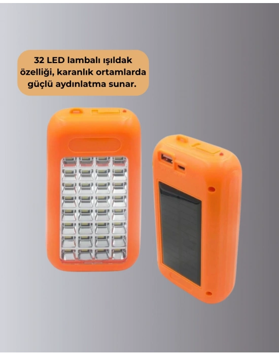 Güneş Paneli ile Şarj Olan 32 LED’li Powerbank Cihazı