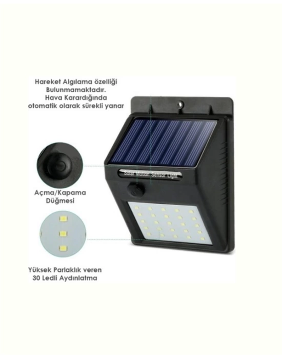 Hareket Sensörlü Solar Lamba | 120° Algılama Açısı, 3-4 Metre Mesafe, Suya Dayanıklı LED