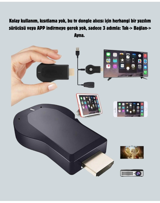 HDMI Kablosuz Ekran Alıcısı – iOS, Android, Mac, PC Uyumluluğu