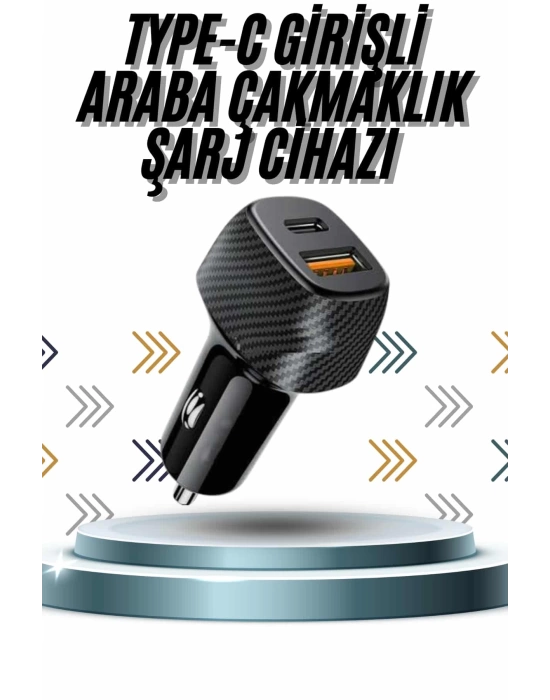 Hızlı Oto Şarj Cihazı 38W Çift Girişli HIzlı Şarj Oto Çakmaklık Type-C