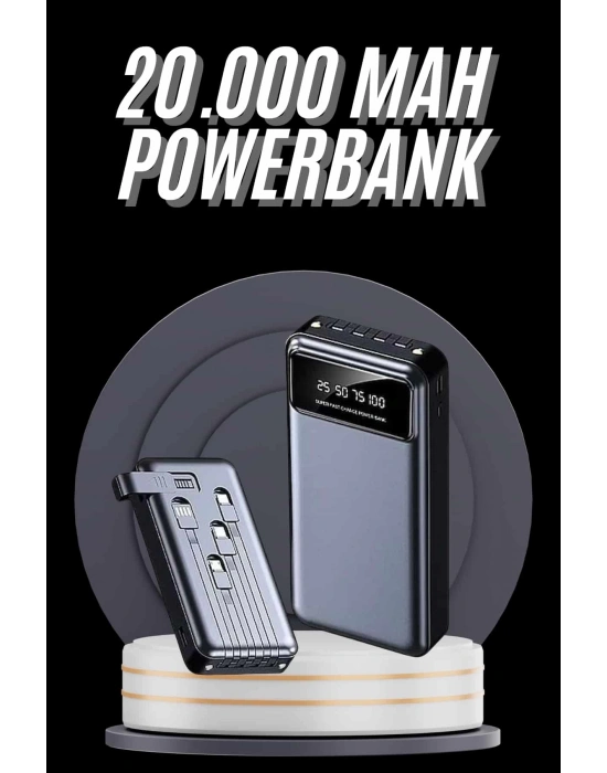 Hızlı Şarj Özellikli 20.000 Mah Dijital Göstergeli USB Girişli Android ve İOS Uyumlu Powerbank