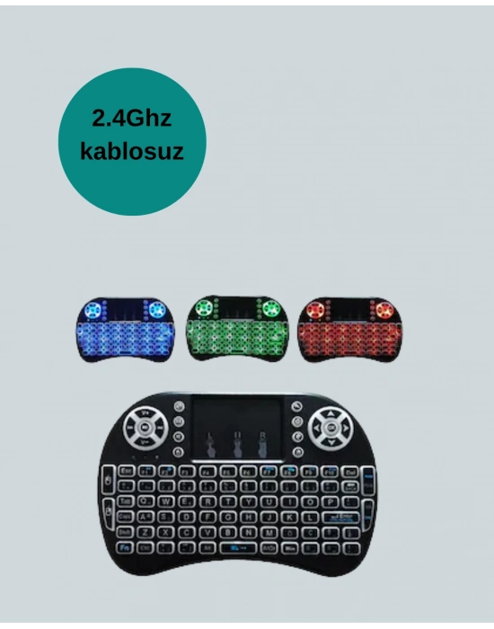 Işıklı Kablosuz Mini Klavye – 2.4 GHz, Dokunmatik Mouse Özellikli