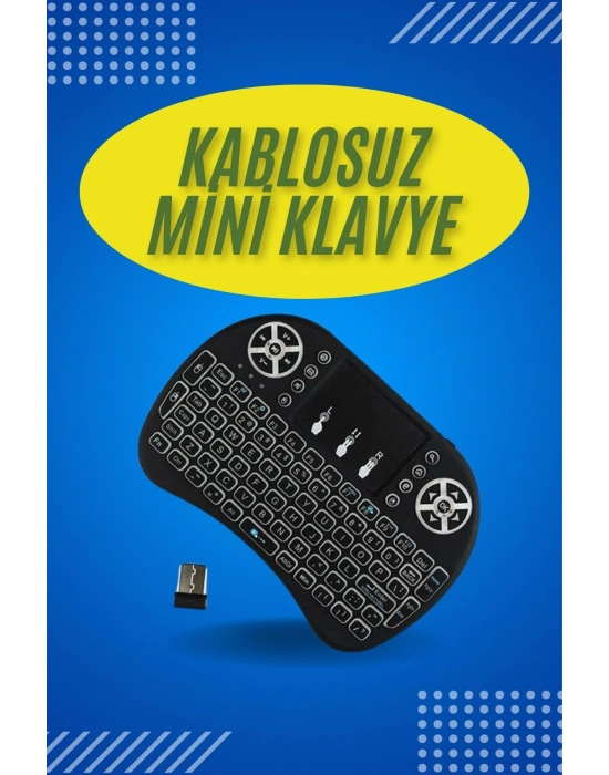Işıklı Kablosuz Mini Klavye ve Dokunmatik Mouse Seti Türkçe Kablosuz