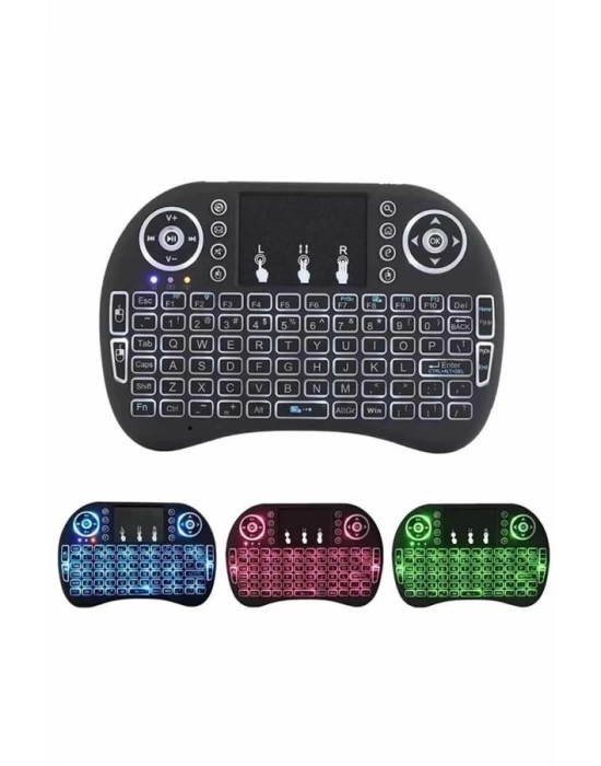 Işıklı Kablosuz Mini Klavye ve Dokunmatik Mouse Seti Türkçe Kablosuz