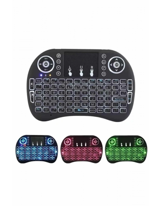 Işıklı Kablosuz Mini Klavye ve Dokunmatik Mouse Seti Türkçe Kablosuz