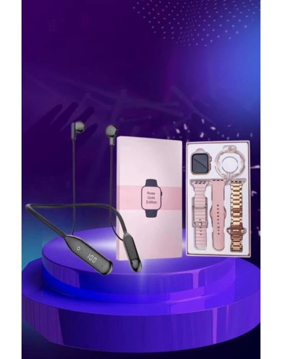Kablolu Bluetooth Kulaklık ve Kadınlara Özel Bileklik Hediyeli Yeni Nesil Akıllı Saat 3 Kordonlu