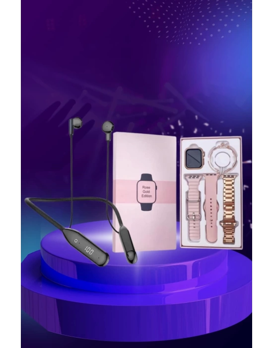 Kablolu Bluetooth Kulaklık ve Kadınlara Özel Bileklik Hediyeli Yeni Nesil Akıllı Saat 3 Kordonlu