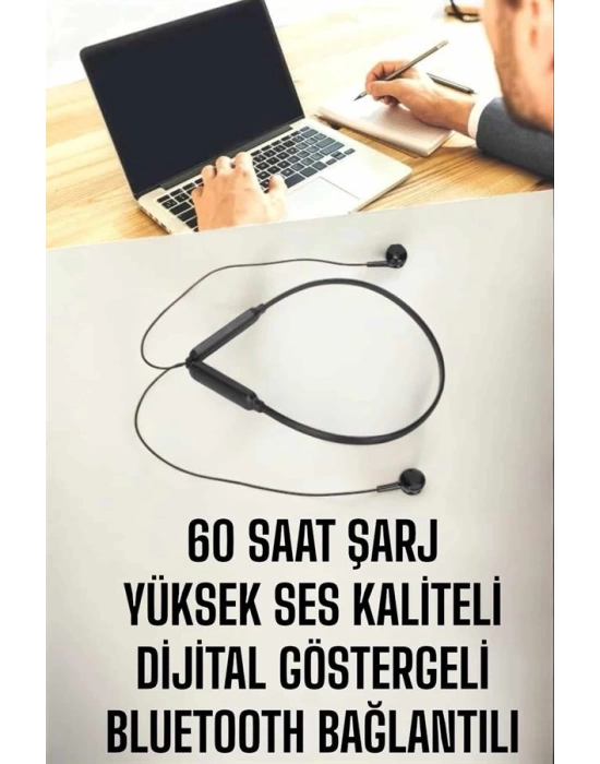 Kablolu Boyun Askılı Dijital Göstergeli Bluetooth Kulaklığı 60 Saat