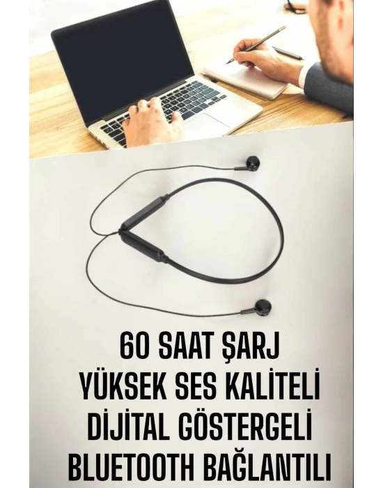 Kablolu Boyun Askılı Dijital Göstergeli Bluetooth Kulaklığı 60 Saat