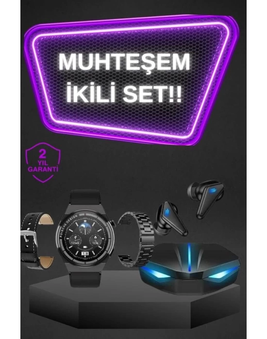 Kablosuz Bluetooth Bağlantılı Kulaklık ve Dokunmatik Ekran Akıllı Saat Arama Cevaplama