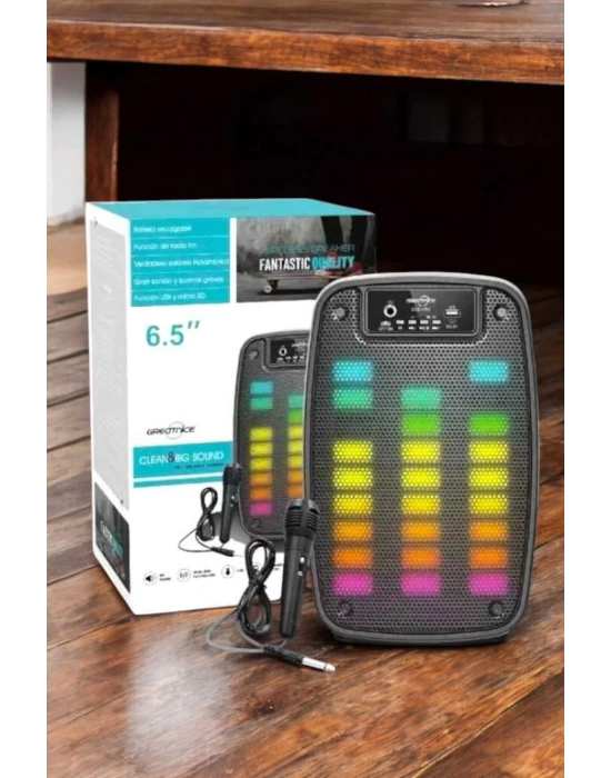 Kablosuz Bluetooth Hoparlör Taşınabilir 6.5 inç LED Işık Kareoke