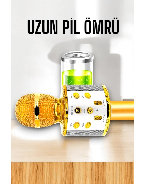 Kablosuz Bluetooth Karaoke Mikrofon USB ve AUX Girişli, Yüksek Ses Kalitesi