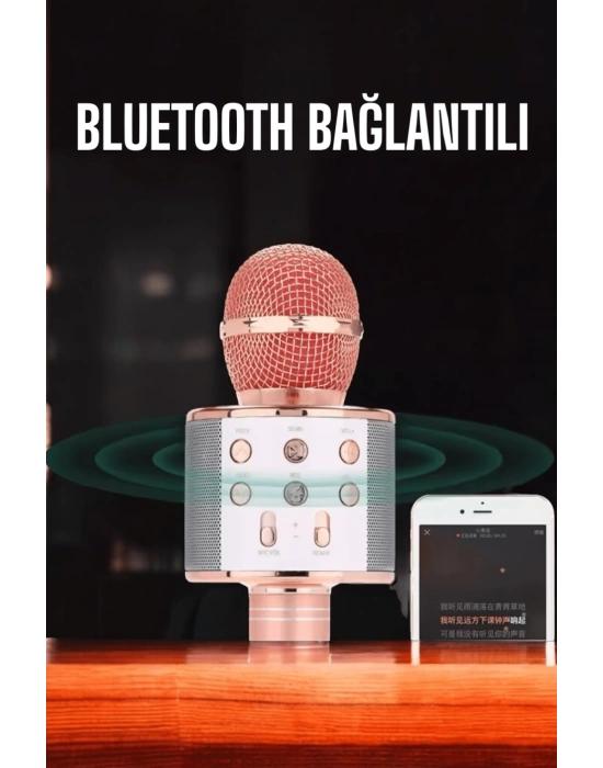 Kablosuz Bluetooth Karaoke Mikrofon USB ve AUX Girişli, Yüksek Ses Kalitesi