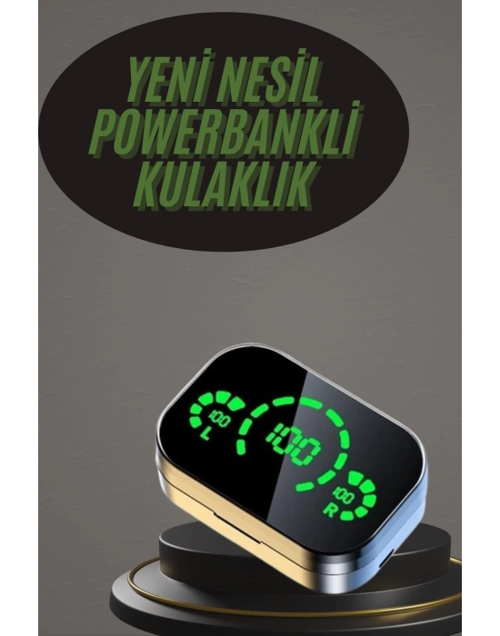 Kablosuz Bluetooth Kulaklık Çift Telefon Destekli Powerbankli Dijital Göstergeli