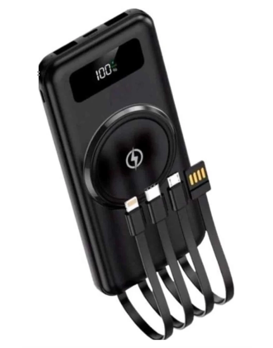 Kablosuz Çoklu Şarj Girişli 10.000 Mah Kablolu Powerbank Taşınabilir