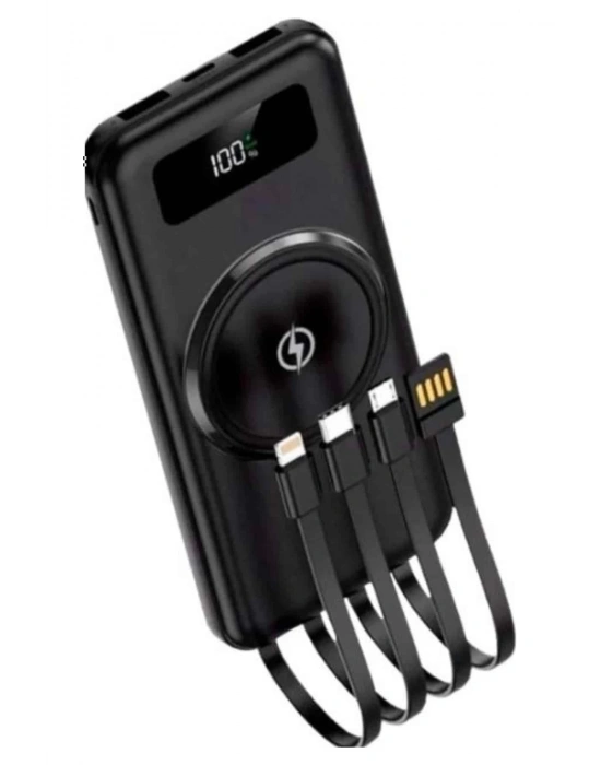 Kablosuz Çoklu Şarj Girişli 10.000 Mah Kablolu Powerbank Taşınabilir