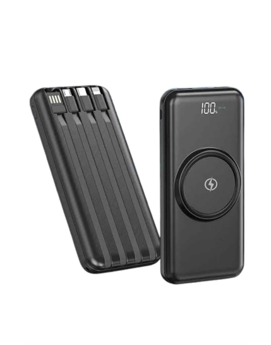 Kablosuz Çoklu Şarj Girişli 10.000 Mah Kablolu Powerbank Taşınabilir