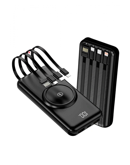 Kablosuz Çoklu Şarj Girişli 10.000 Mah Kablolu Powerbank Taşınabilir