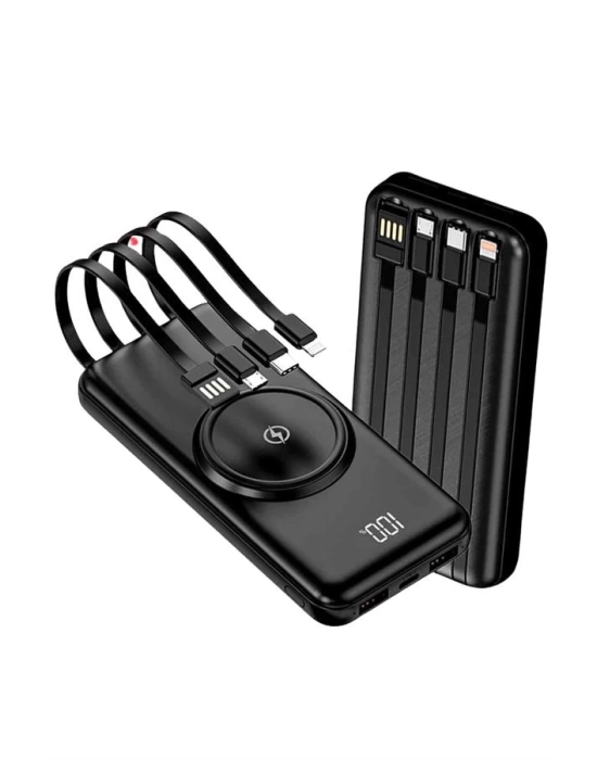 Kablosuz Çoklu Şarj Girişli 10.000 Mah Kablolu Powerbank Taşınabilir