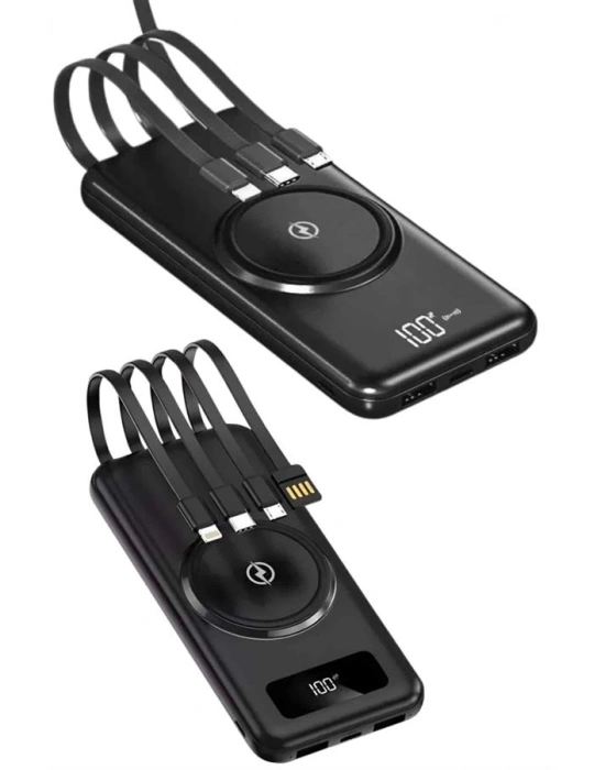 Kablosuz Çoklu Şarj Girişli 10.000 Mah Kablolu Powerbank Taşınabilir