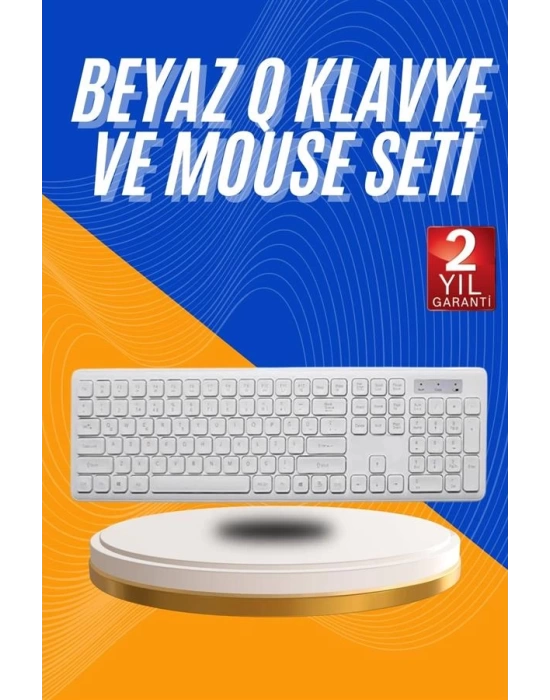 Kablosuz Klavye Mouse Seti Beyaz Q Klavye Tüm Cihazlara Uyumlu