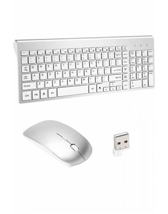 Kablosuz Klavye Mouse Seti Beyaz Q Klavye Tüm Cihazlara Uyumlu