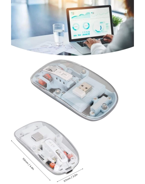 Kablosuz Mouse Fare Şarjlı Bluetooth Wireless Çift Modlu Sessiz