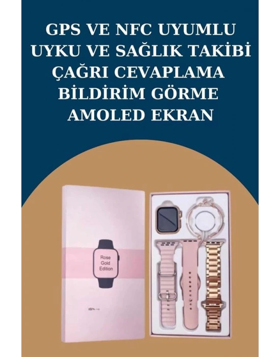 Kadınlar İçin 3 Kordonlu Akıllı Saat ve Dijital Göstergeli Powerbankli Bluetooth Kulaklık Dokunmatik Kontrol