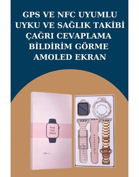 Kadınlar İçin 3 Kordonlu Akıllı Saat ve Dijital Göstergeli Powerbankli Bluetooth Kulaklık Dokunmatik Kontrol