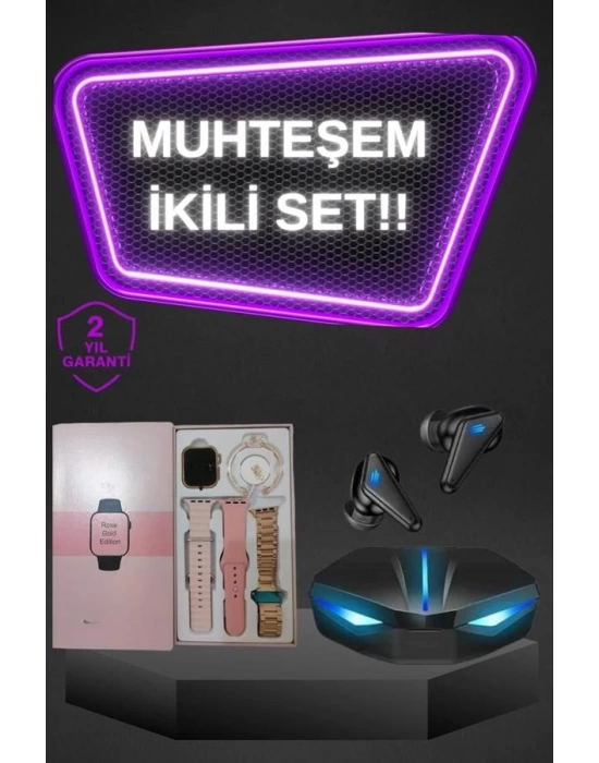 Kadınlar İçin Dokunmatik Ekran Akıllı Saat ve Gamer Kablosuz Bluetooth Kulaklık ANC Özelliği