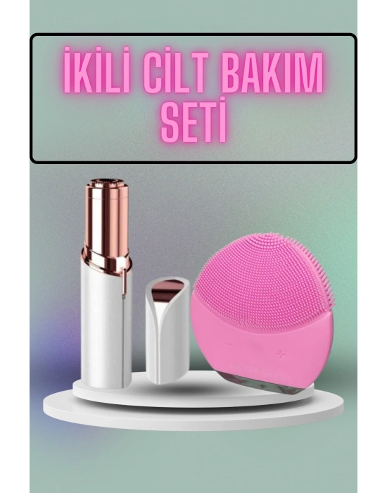 KAŞ BIYIK VE YÜZ EPİLASYON ALETİ VE TİTREŞİMLİ YÜZ TEMİZLEME MASAJ ALETİ İKİLİ SET
