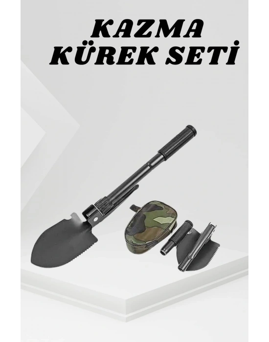 Katlanabilir Kamp Küreği Küçük Kazma Kürek Seti Pusulalı