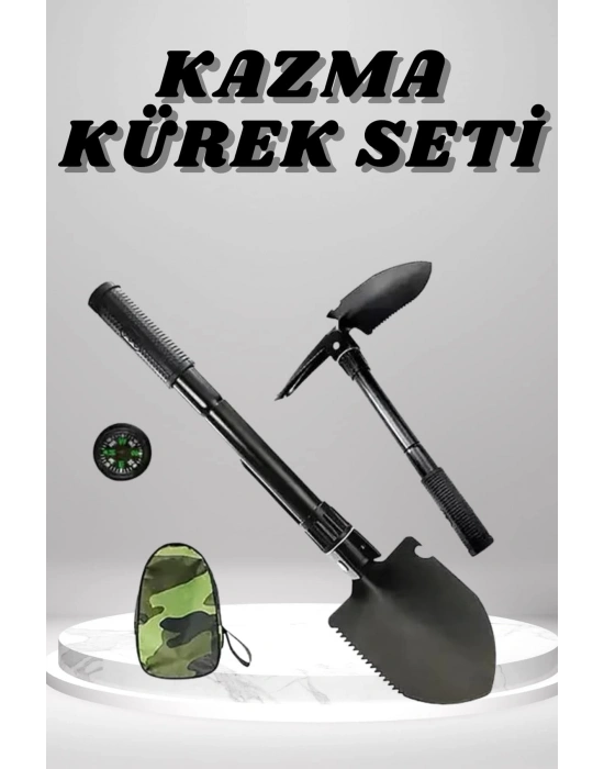 Kazma Kürek Seti Pusulalı Katlanır Portatif Kazma Kürek Seti Çok Fonksiyonlu Katlanabilir