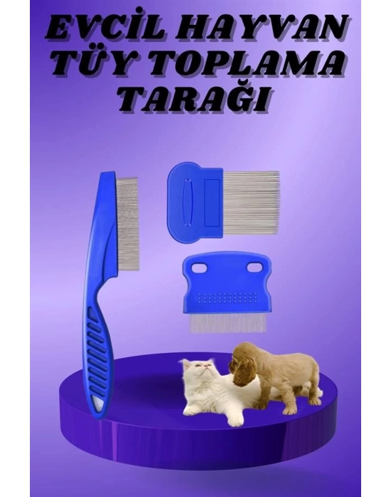 Kedi Köpek Tüy Bit Pire Toplayıcı Toplama Temizleme Tarağı Tarak Seti 4lü Set