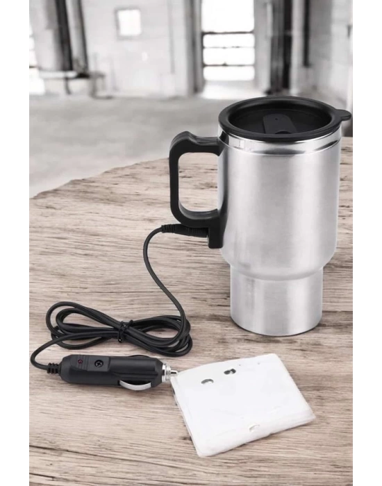 Kettle Kapaklı Araç İçi Termos Tüm Arabalara Uyumlu Çakmaklık Girişli Su Isıtıcı Bardak