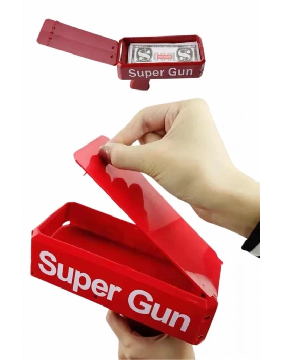 Kırmızı Parti Oyuncağı Para Saçma Fırlatma Tabancası Makinesi Super Money