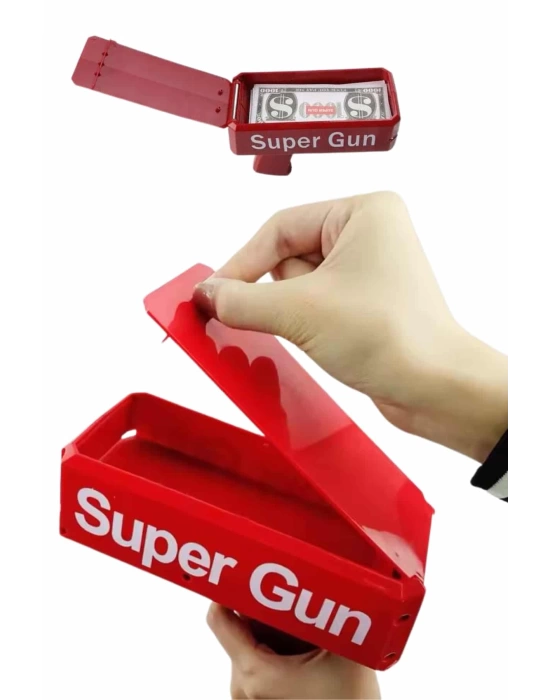 Kırmızı Parti Oyuncağı Para Saçma Fırlatma Tabancası Makinesi Super Money