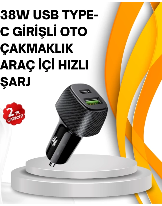 Kompakt Tasarımlı Type-C + USB Girişli Araç Şarj Başlığı
