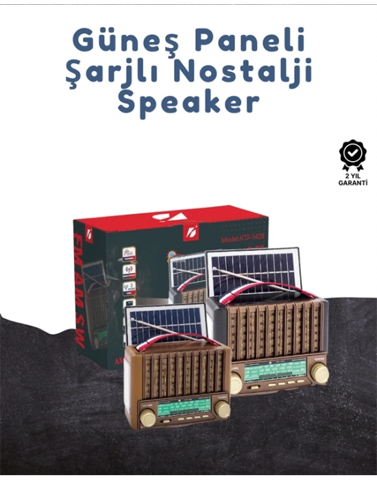 KTF-1428 Taşınabilir Güneş Enerjili Bluetooth Radyo Hoparlör – Şarjlı, Radyo, MP3, AUX Girişli