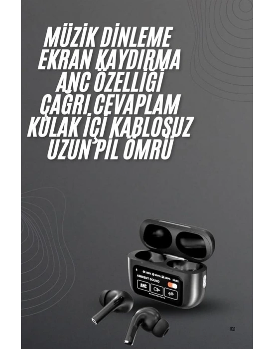 Kulak İçi Bluetooth Kulaklık Ekranlı Müzik Dinleme Çağrı Cevaplama Siyah