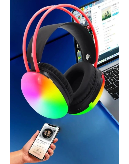 Kulak Üstü Kablosuz Bluetooth Kulaklık Unısex Renkli Işıklı Kulaklık