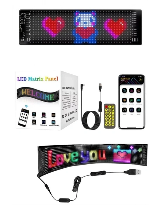 Kumandalı App Kontrollü LED Ekran 16X192 Led Matrix Araç Camı Yazısı