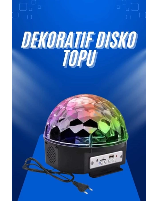 Küre Disko Topu Müzik Çalar Renkli Lazer Işıklı Bluetooth Disko Parti Işığı Kumandalı