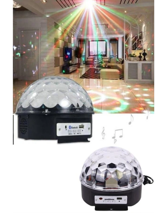 Küre Disko Topu Müzik Çalar Renkli Lazer Işıklı Bluetooth Disko Parti Işığı Kumandalı