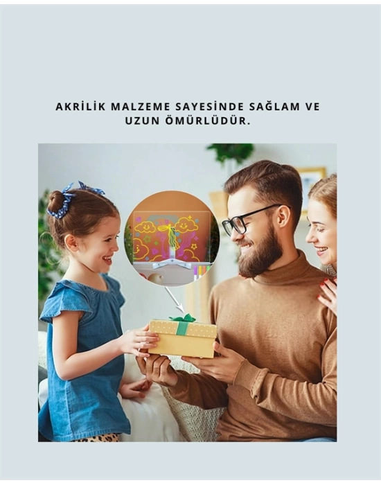 LED Aydınlatmalı Şeffaf Mesaj Tahtası – 30x20 cm, Neon Etkili Yazılar İçin Tasarlandı
