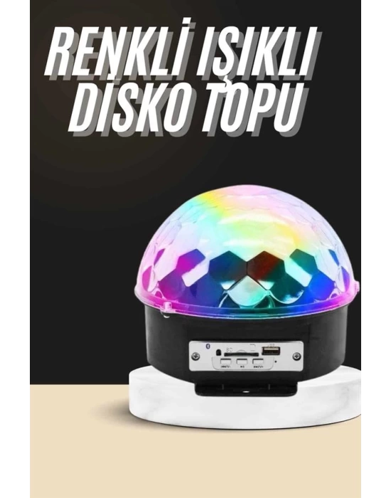 Led Işık Disko Topu Bluetooth Hoparlörlü USB Müzik Çalar Kumandalı