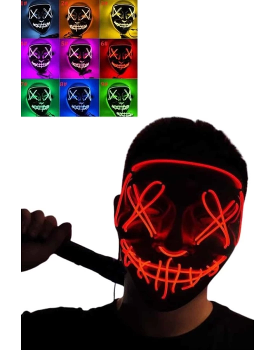 Led Işıklı Neon Maske Cadılar Bayramı Maskesi Korkunç Korku Maskesi